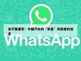关于魏建军：中国汽车的“求是”实践者的信息